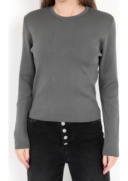 Kadın Füme %100 Poliamid Esnek Bisiklet Yaka Triko Body - 2002