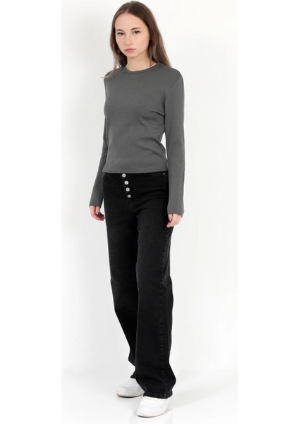 Kadın Füme %100 Poliamid Esnek Bisiklet Yaka Triko Body - 2002