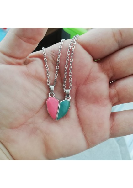 Ikili Kalpli Pembe Yeşil Mıknatıslı Kolye fiyatları