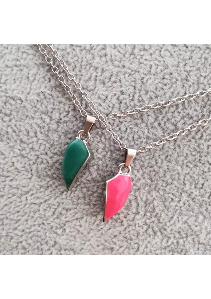 Ikili Kalpli Pembe Yeşil Mıknatıslı Kolye fırsatları