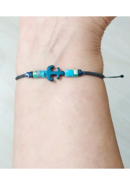Lacivert Hematit Çapa ve Varisit Doğaltaşlı Minik Nazar ve Miyuki Boncuklu Unisex Bileklik indirimleri
