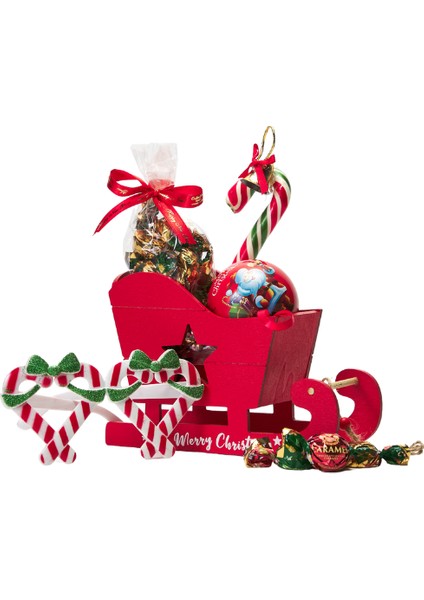 Yılbaşı Özel Set - Kırmızı Ahşap Kızak