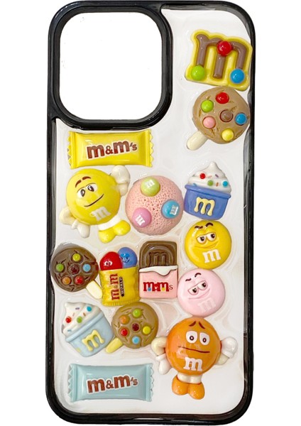 Apple Iphone 15 Pro Max Uyumlu M&m's Çikolata Desenli 3D Kabartmalı Figürlü Desenli Kılıf