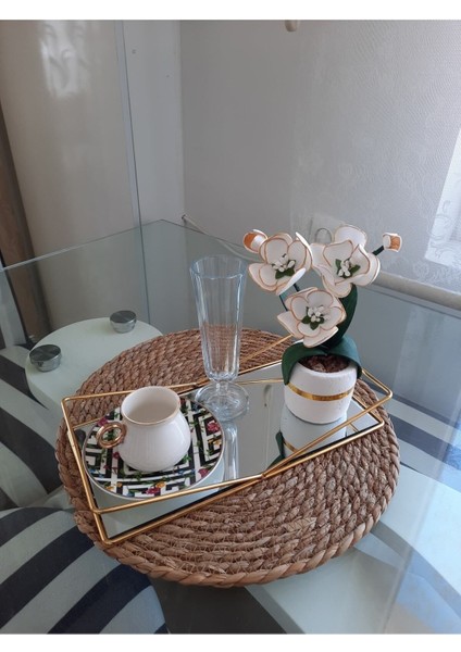 El yapımı lateks mini sunum çiçeği, beyaz ve gold renk, 11-30 cm yükseklik