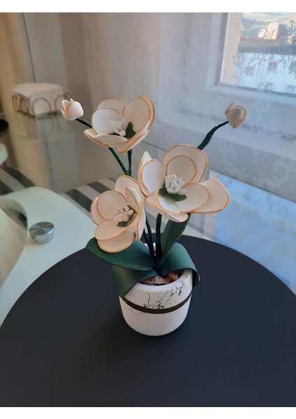El yapımı lateks mini sunum çiçeği, beyaz ve gold renk, 11-30 cm yükseklik fiyatları