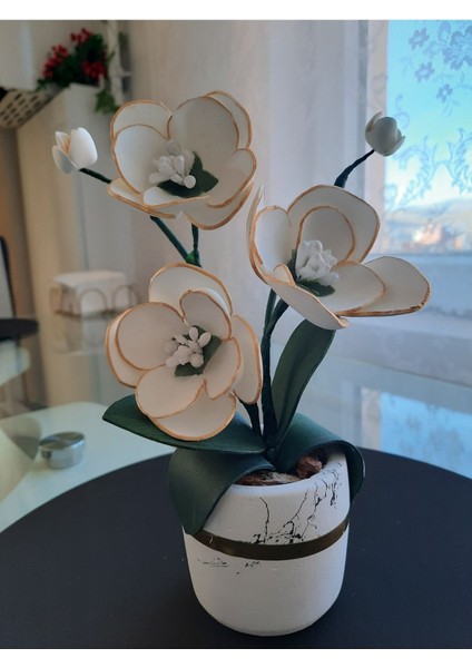 El yapımı lateks mini sunum çiçeği, beyaz ve gold renk, 11-30 cm yükseklik modelleri