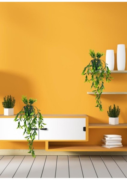 Tekno Trust Yapay Çiçek Sarkan Fesleğen Yapraklı Bitki Küçük Siyah Saksıda Yapay Sarmaşık 55cm