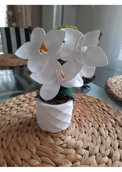 El Yapımı Beyaz Lateks Mini Orkide Sunumu, 11-30 cm, Saksı, Şık ve Zarif Tasarım fiyatları