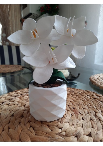 El Yapımı Beyaz Lateks Mini Orkide Sunumu, 11-30 cm, Saksı, Şık ve Zarif Tasarım modelleri