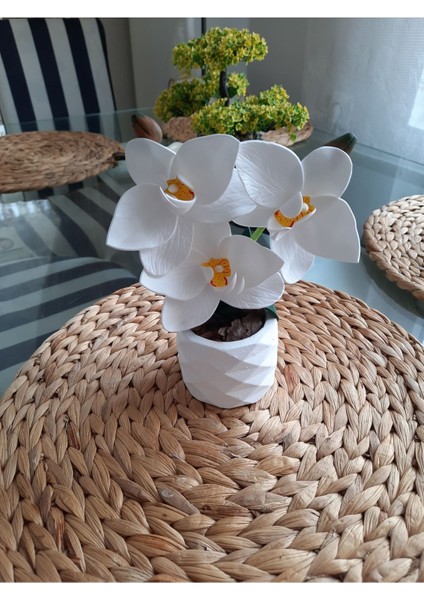 El Yapımı Beyaz Lateks Mini Orkide Sunumu, 11-30 cm, Saksı, Şık ve Zarif Tasarım fırsatları