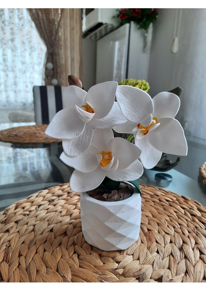 El Yapımı Beyaz Lateks Mini Orkide Sunumu, 11-30 cm, Saksı, Şık ve Zarif Tasarım indirimleri