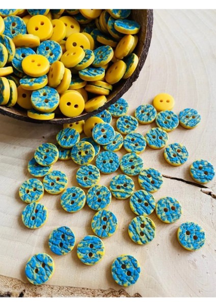 12,5 mm Sarı-Sax Mavi 2 Delikli Özel Üretim Düğme(20 Adet)