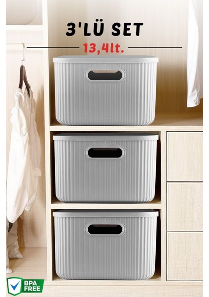 3'Lü Set Çok Amaçlı Dekoratif Düzenleyici Depolama Kutusu 13,4lt