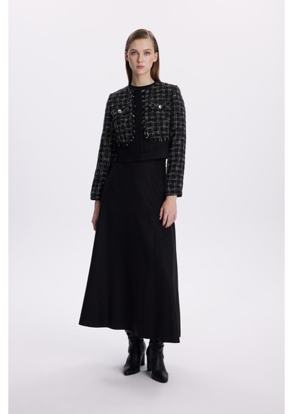 Tweed Desenli Düğme Detaylı Ikili Takım