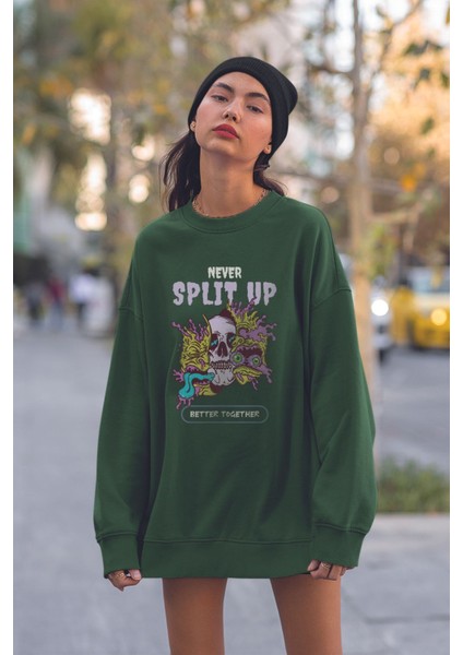 Never Splıt Up Baskılı Oversize Sweatshirt 22851 fiyatları