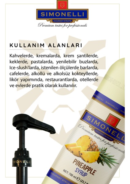 Kahve ve Kokteyl Şurubu Ananas Aromalı 700 ml + Pompa