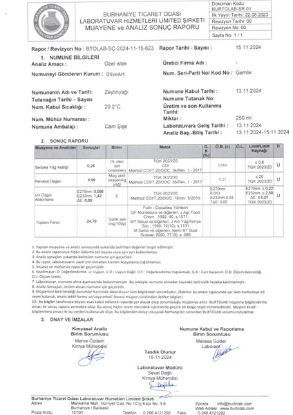 2024/25 2x5 Lt OliveArt Natürel Sızma Zeytinyağı Soğuk Sıkım Filtresiz 0,3 Asit