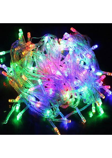 Püsküllü 10 Metre Dekoratif 5 Fonksiyonlu LED Yılbaşı Çam Ağacı Renklı Ledler