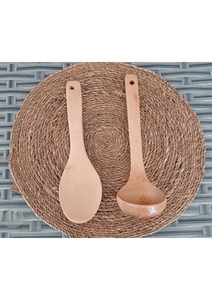 Doğal Bambu Ahşap Kepçe+Pilav Kaşığı 27cm Çorba Yemek Kepçe ve Kaşığı