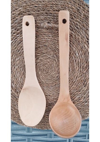 Doğal Bambu Ahşap Kepçe+Pilav Kaşığı 27cm Çorba Yemek Kepçe ve Kaşığı