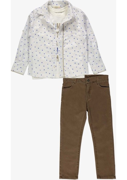 Gömlek ,pantolon ,t-Shirt Yaprak Desen 3parça Erkek Çocuk Takım TTR-02YPRK