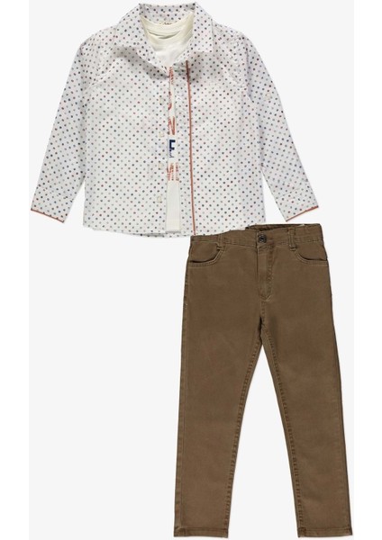 Gömlek ,pantolon ,t-Shirt Daire Desen 3parça Erkek Çocuk Takım TTR-01YVRLK