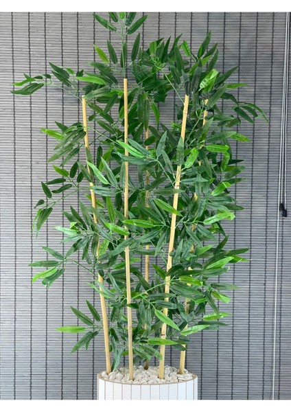 Ahşap ayaklı elips yapay bambu ağaç, 115cm, beyaz, yoğun yapraklı, 5 gövde, tek dal fırsatları
