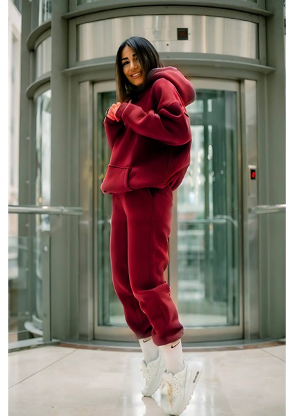 Yeni Sezon Ultra Yumuşak Kalın Eşofman Takımı Kırmızı