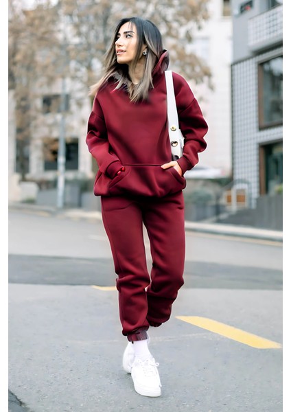 Yeni Sezon Ultra Yumuşak Kalın Eşofman Takımı Kırmızı fiyatları