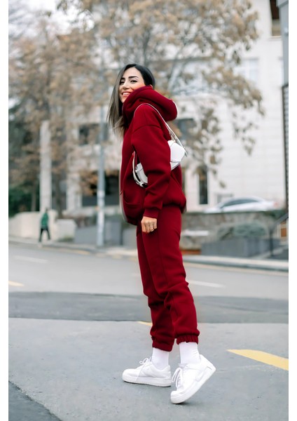 Yeni Sezon Ultra Yumuşak Kalın Eşofman Takımı Kırmızı modelleri