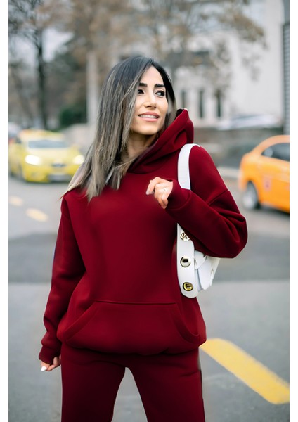 Yeni Sezon Ultra Yumuşak Kalın Eşofman Takımı Kırmızı fırsatları