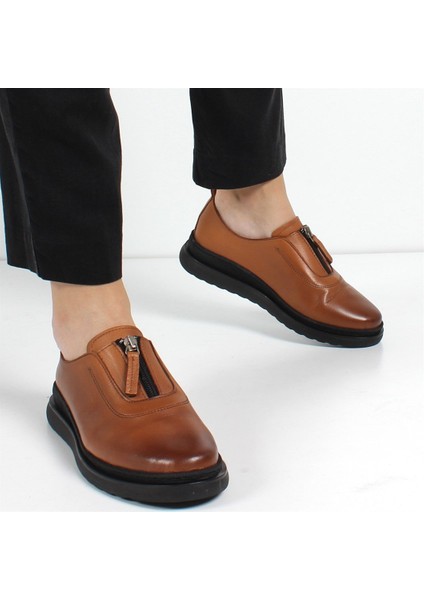 Kadın Taba Fermuarlı Kalın Tabanlı Deri Ayakkabı fiyatları