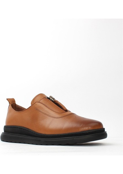 Kadın Taba Fermuarlı Kalın Tabanlı Deri Ayakkabı modelleri