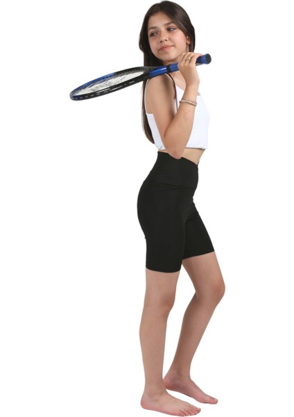 Kız Çocuk Yüksek Bel Kruvaze Kemer, Biker, Koşu, Yürüyüş, Spor, Atletik, Egzersiz, Fittness Kısa Tayt fiyatları