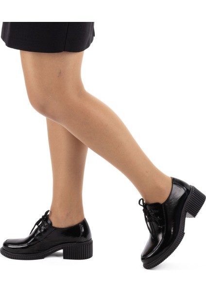 Kadın Deri Topuklu Günlük Rahat Bağcıklı Oxford Ayakkabı