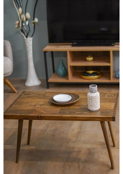 Masif Ağaç Doğal Orta Sehpa Konik Ayak Ahşap Orta Sehpa