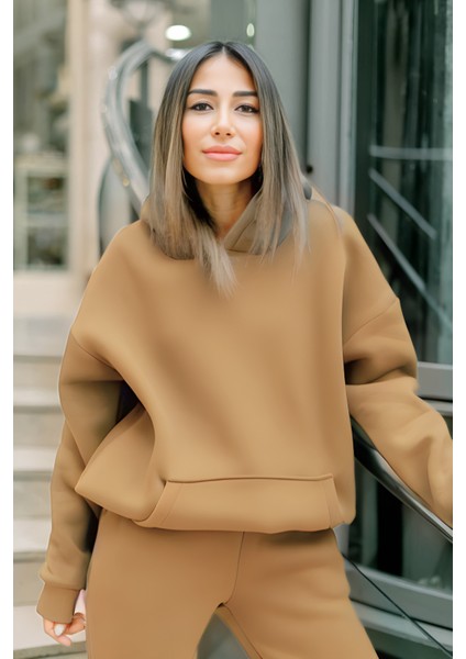 Yeni Sezon Ultra Yumuşak Kalın Eşofman Takımı Karamel Vizon fırsatları