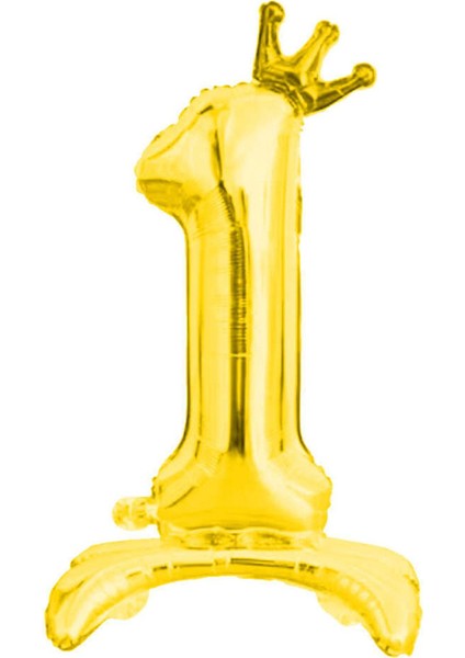 1 Rakam Gold Renkli Ayaklı Ve Kral Taç'lı Folyo Balon 34 Inç 76 Cm