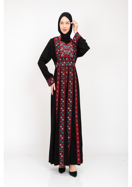® Palestinian Peasant Dress With Single-Sided Floral Embroidery C100044 fiyatları