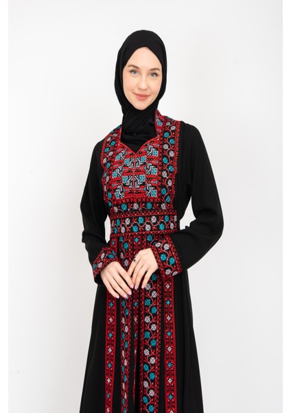 ® Palestinian Peasant Dress With Single-Sided Floral Embroidery C100044 indirimleri