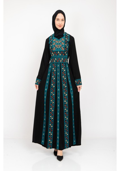 ® Palestinian Peasant Dress With Single-Sided Floral Embroidery C100044 fiyatları