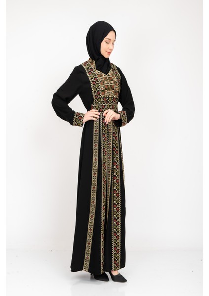 ® Palestinian Peasant Dress With Single-Sided Floral Embroidery C100044 fiyatları