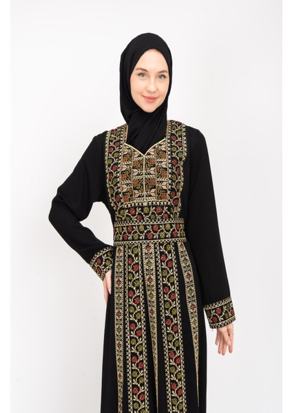 ® Palestinian Peasant Dress With Single-Sided Floral Embroidery C100044 indirimleri
