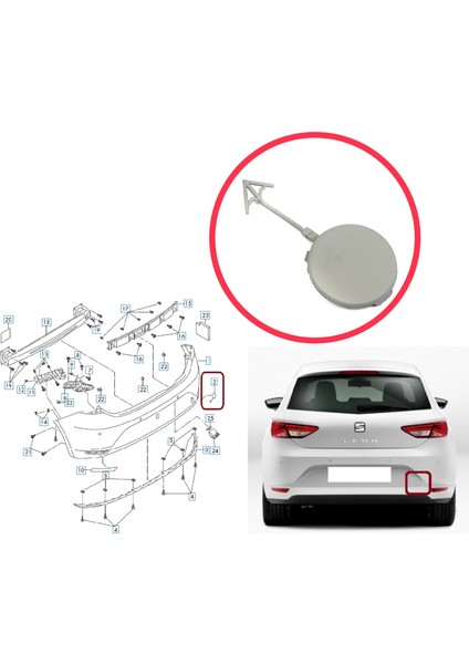 BSP1163 Seat Leon Mk3 5f 2012-2016 Makyajsız Kasa 5F0807441 Için Arka Çeki Demir Kapağı Astarlı modelleri