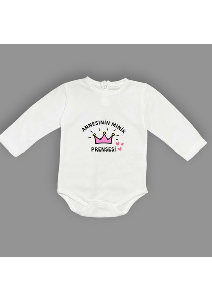 Annesinin Minik Prensesi Çıtçıtlı Beyaz Uzun Kollu Body MNK0613