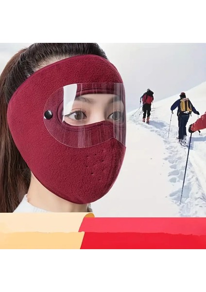 Motosiklet Bisiklet ve Kayak Için Uygun Maske Göz ve Yüz Rüzgar Korumalı Termal Polar Maske Kırmızı