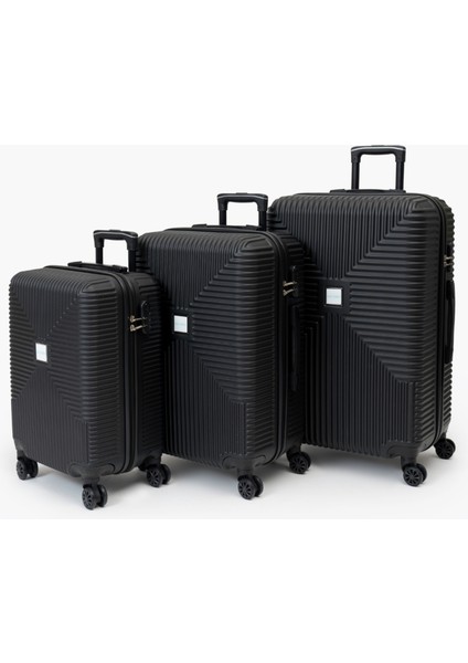 Stream Siyah Abs Kabin Orta ve Büyük Boy Tekerlekli 3'lü Valiz Seti