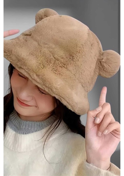 Kadın Sevimli Ayı Kulak Peluş Bucket Şapka modelleri