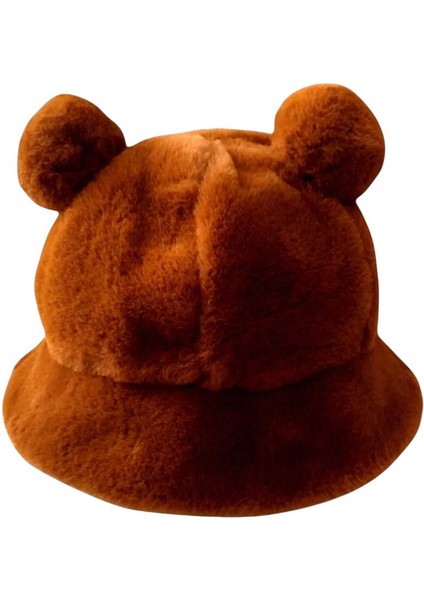 Kadın Sevimli Ayı Kulak Peluş Bucket Şapka