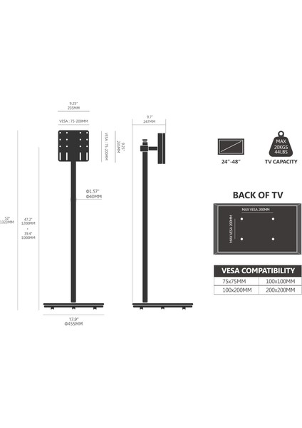 Master Serisi Tasarım 24-48 Inç Akıllı Tv Döndürülebilir Ekran Monitörü Için Tekerlekli Tv Sehpası